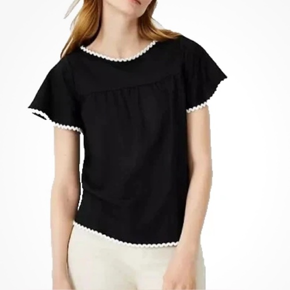 Ann Taylor Ric Rac Trim Peasant Top Black White Womens Pullover Medium NEW 1013 - Picture 1 of 4